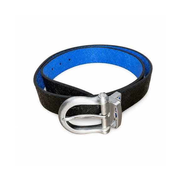 Robert Graham Other - Robert Graham Mens Reversible Paisley Tooled Belt Black/Blue Sz 38 Silver Buckle